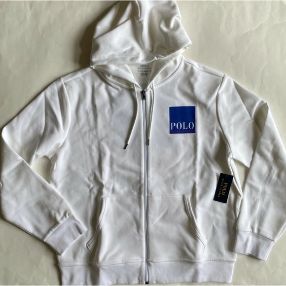 Polo Ralph Lauren Logo Double Knit Full Zip Hoodie Sweatshirt White